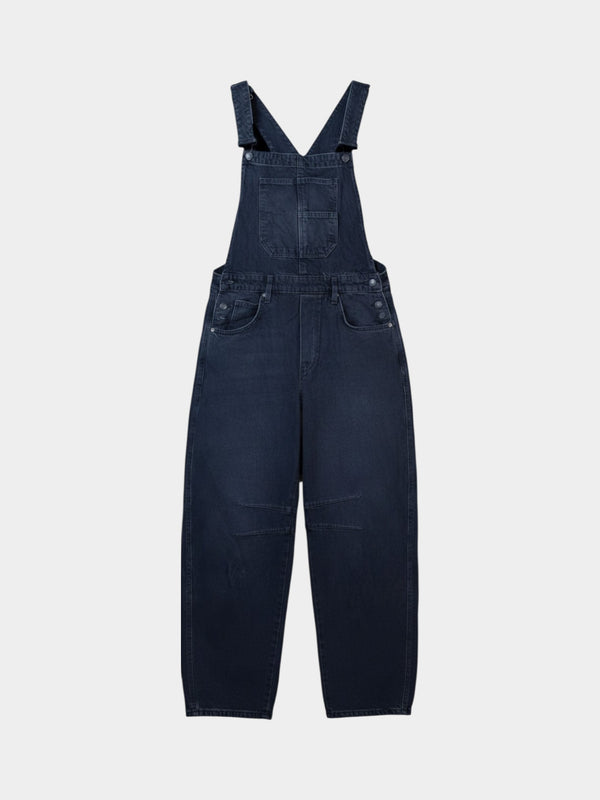Black Denim Barrel-Leg Overalls