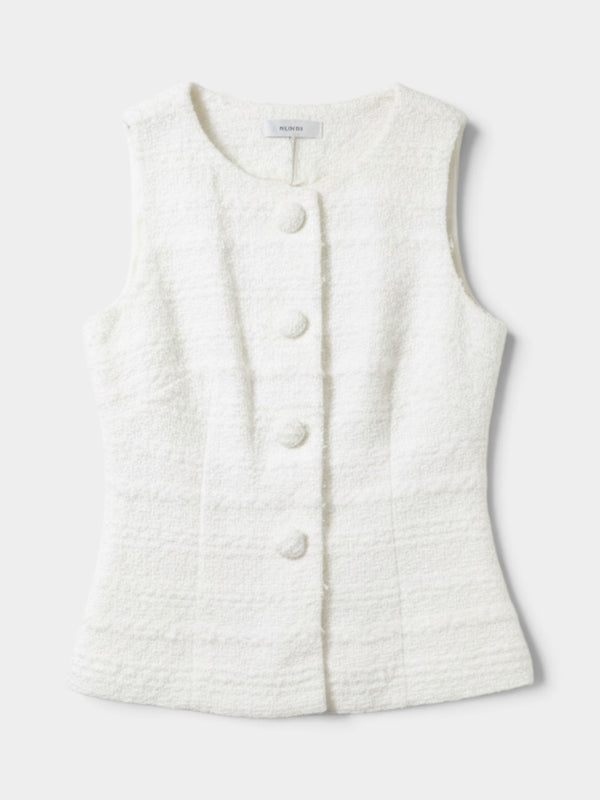Ivory Tweed Sleeveless Button-Front Vest