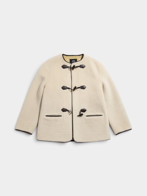 Cream Bouclé Toggle Collarless Jacket