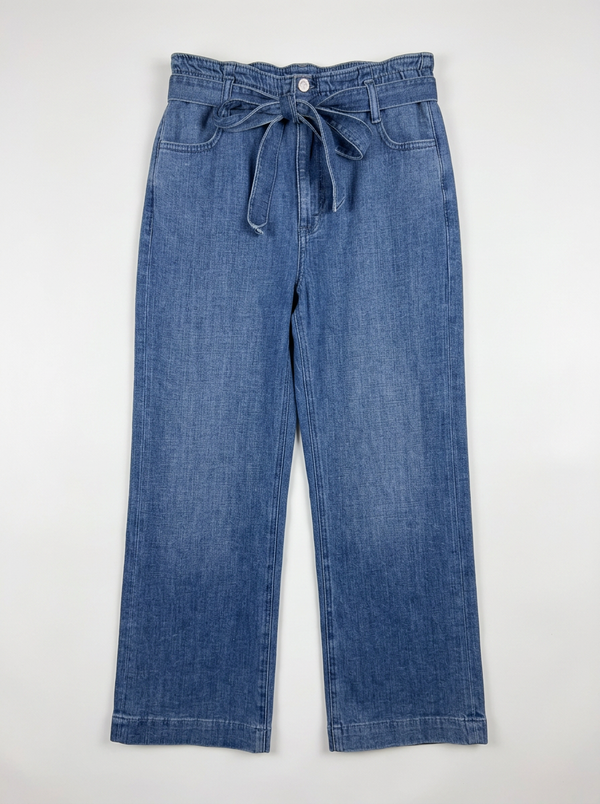 Paper-Bag-Waist Slim Wide-Leg Jean