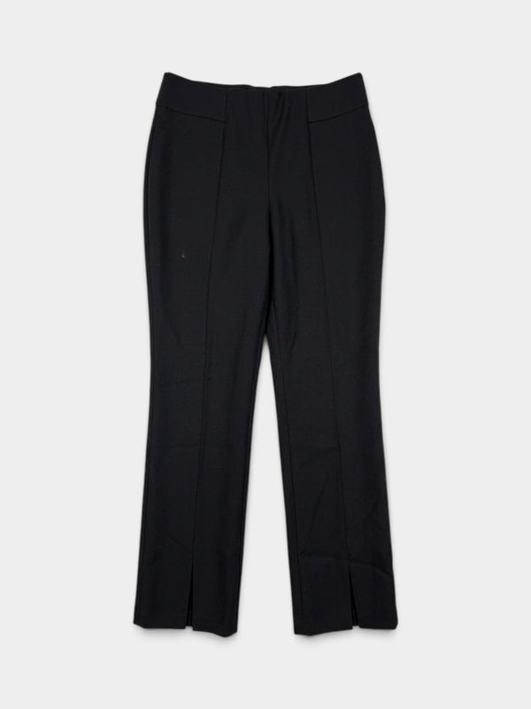 Black Cropped Flare Trousers with Slit Hem
