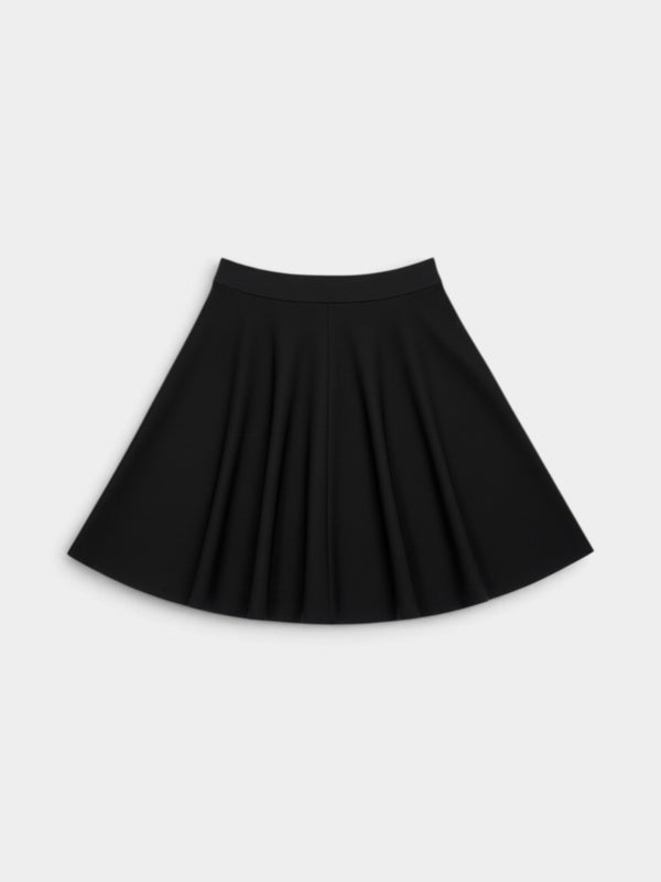 Black Knit Flared Circle Mini Skirt