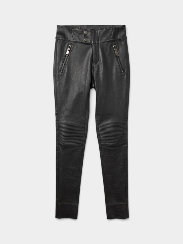 Black Leather Moto Skinny Pants
