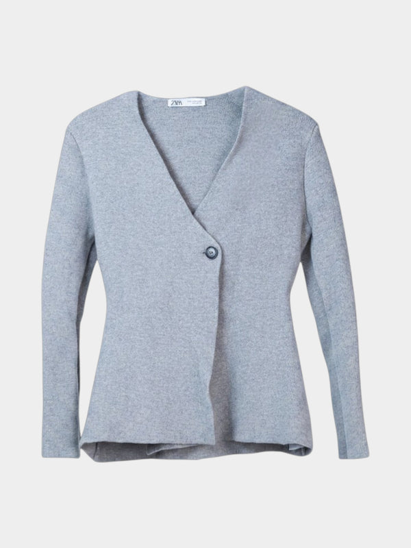 Gray Wrap V-Neck Cardigan Sweater