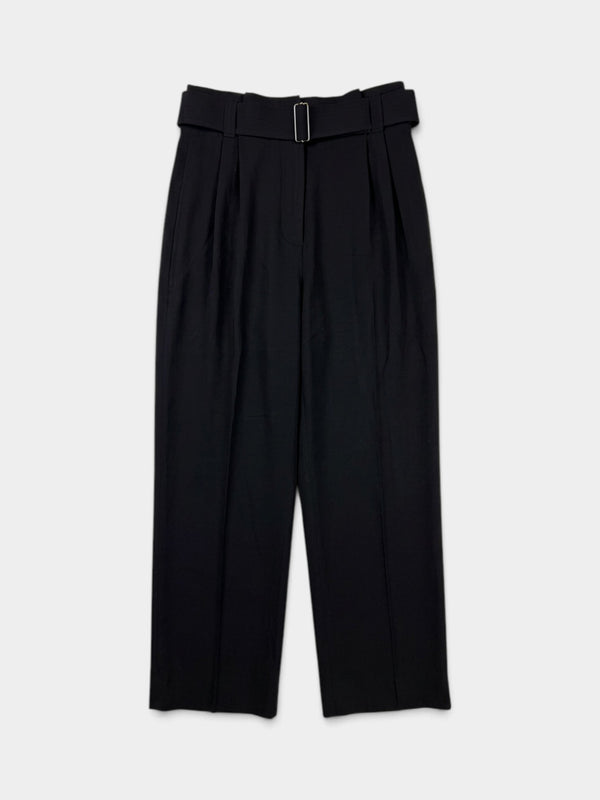 Black Belted High-Waist Wide-Leg Trousers