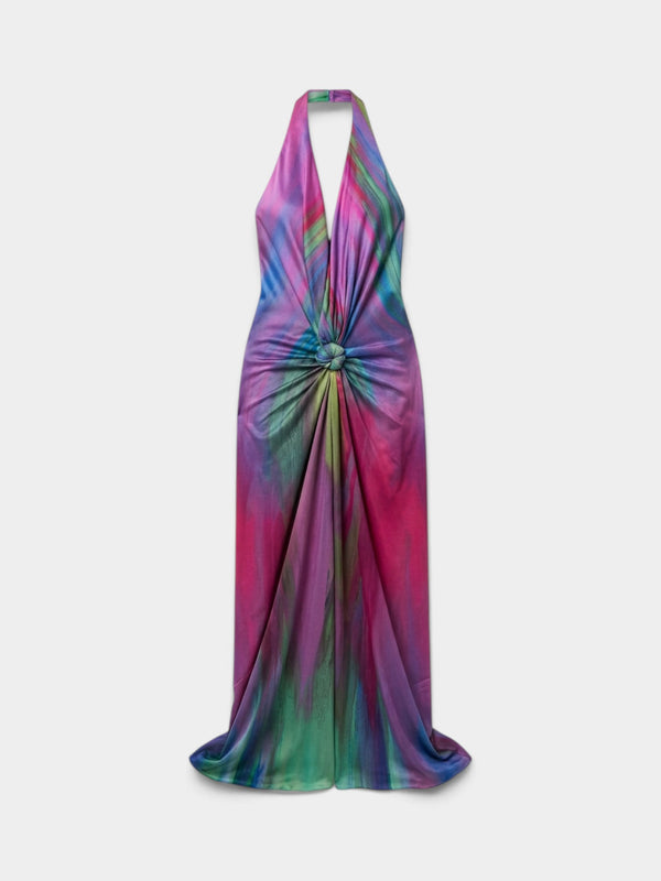Multicolor Abstract Print Halter Maxi Dress