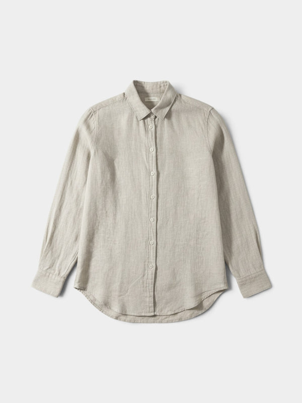 European Linen Long Sleeve Button-Down Shirt in Flax
