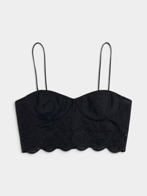 Black Cotton Broderie Anglaise Bustier Crop Top