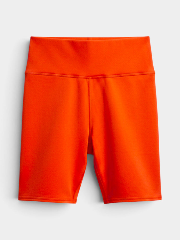 Red-Orange Racerback Sports Bra and Bike Shorts Matching Set
