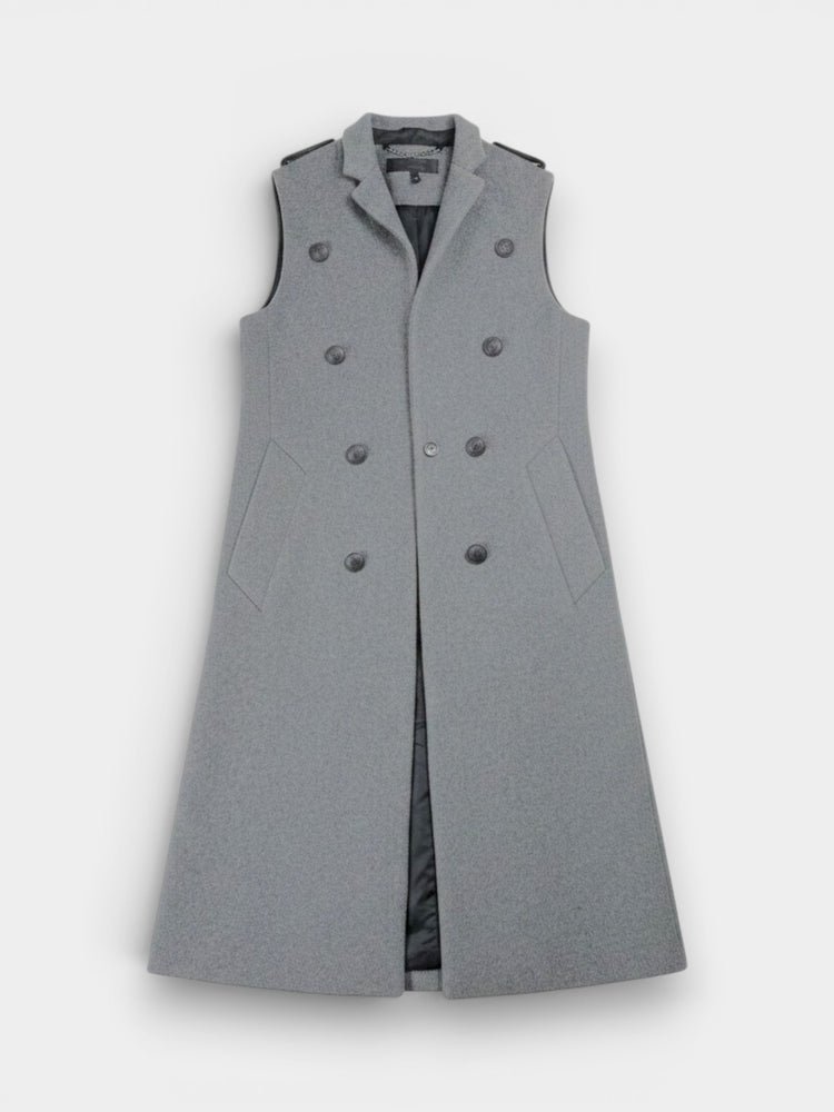 Gray Wool Double-Breasted Longline Vest