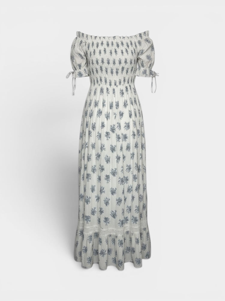 Floral Smocked Bodice Puff Sleeve Maxi Dress