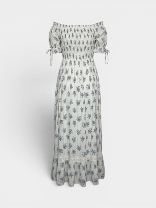 Floral Smocked Bodice Puff Sleeve Maxi Dress