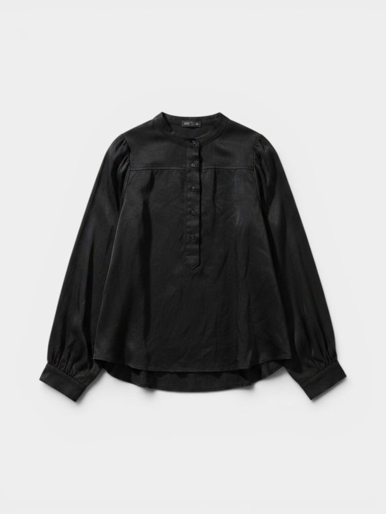Black Puff Sleeve Relaxed Blouse