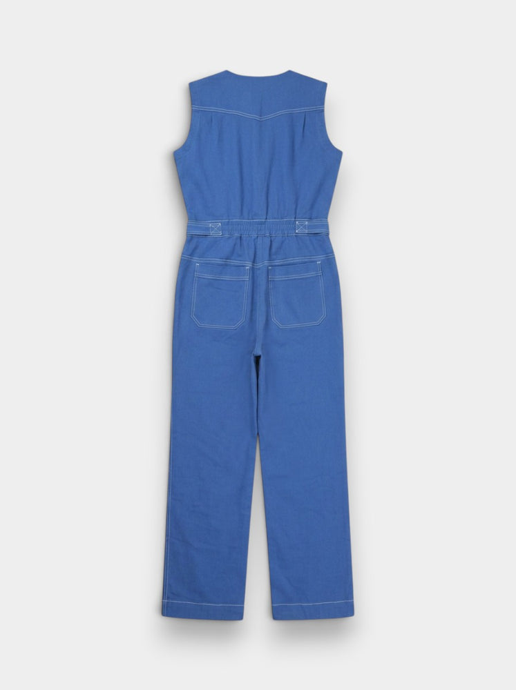 Blue Sleeveless Denim Coverall Jumpsuit