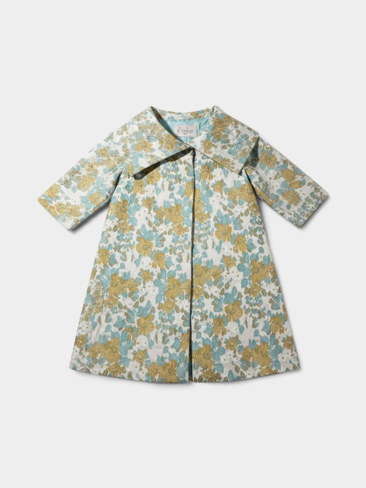 Floral A-Line Coat with Oversized Collar