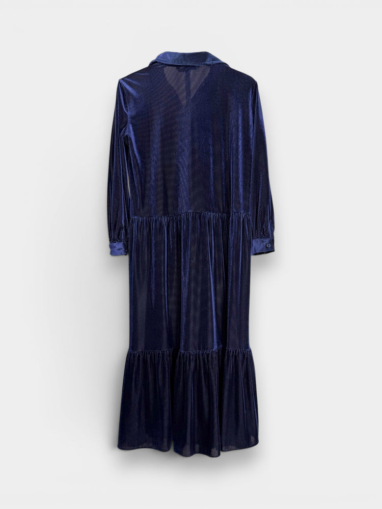 Navy Velvet Tiered Maxi Shirtdress