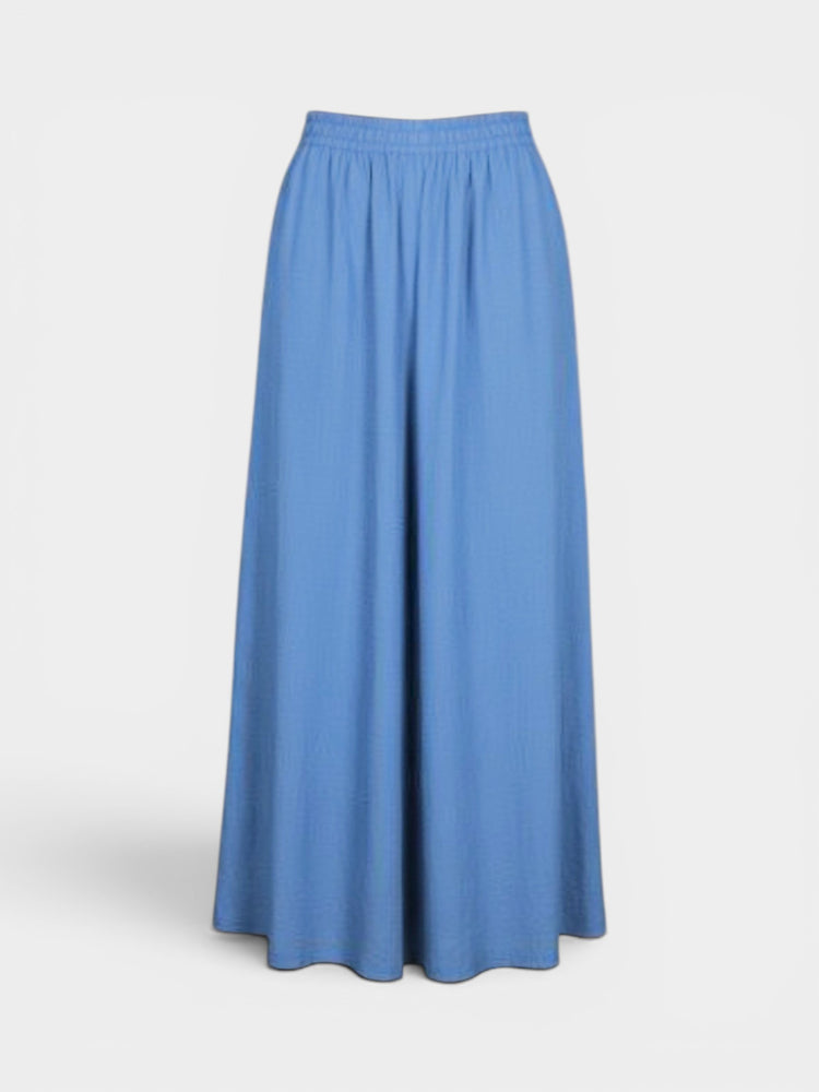 Blue Wide Wrap Skirt with Tie Belt