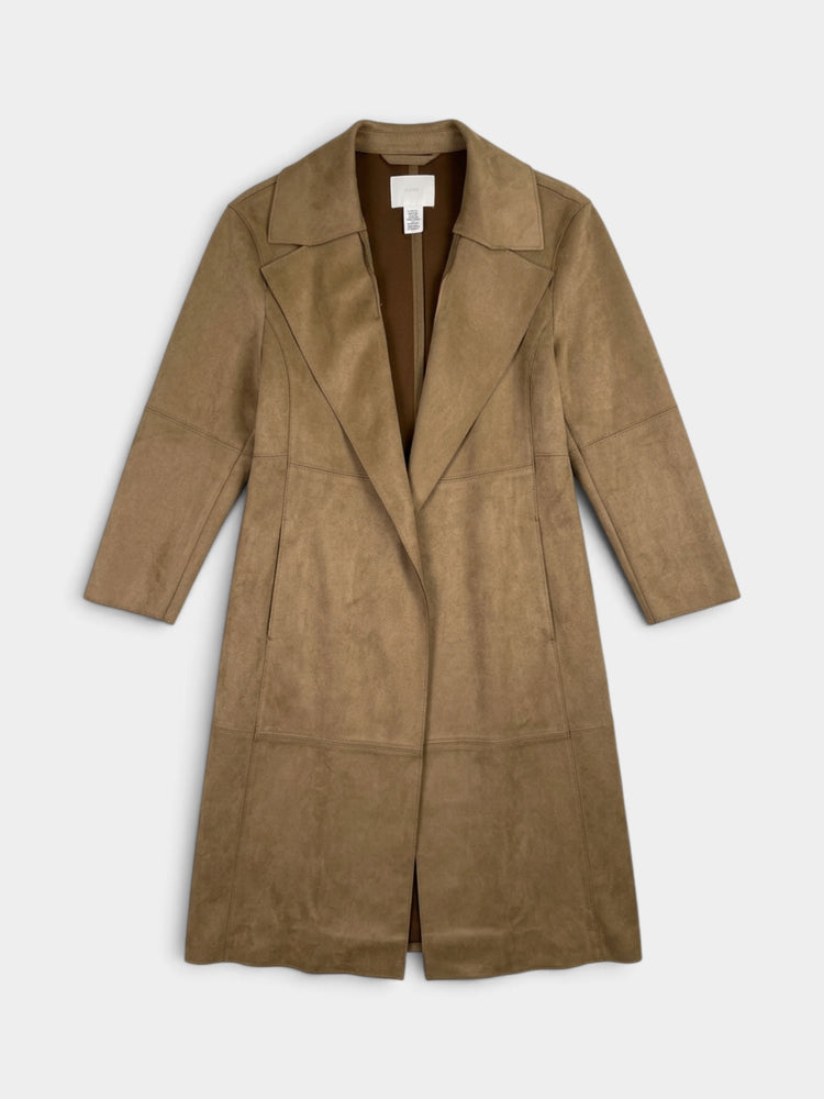 Brown Faux Suede Belted Trench Coat