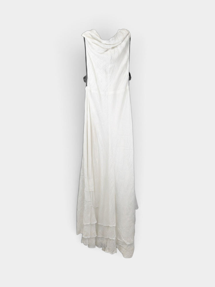 Nick White Ivory Linen Cowl Neck Sleeveless Maxi Dress