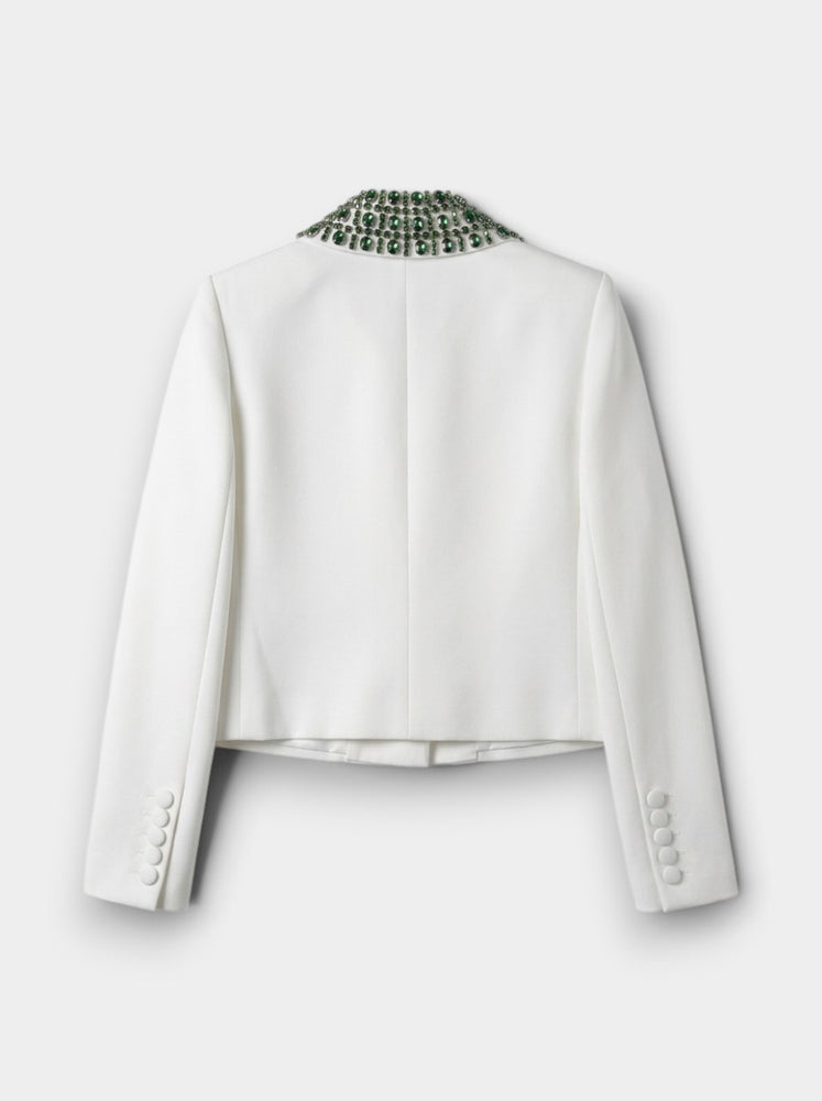 Ivory Crystal Embellished Cropped Jacket