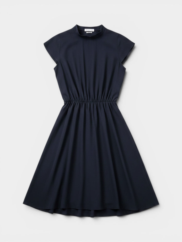 Navy Cap Sleeve Midi Dress