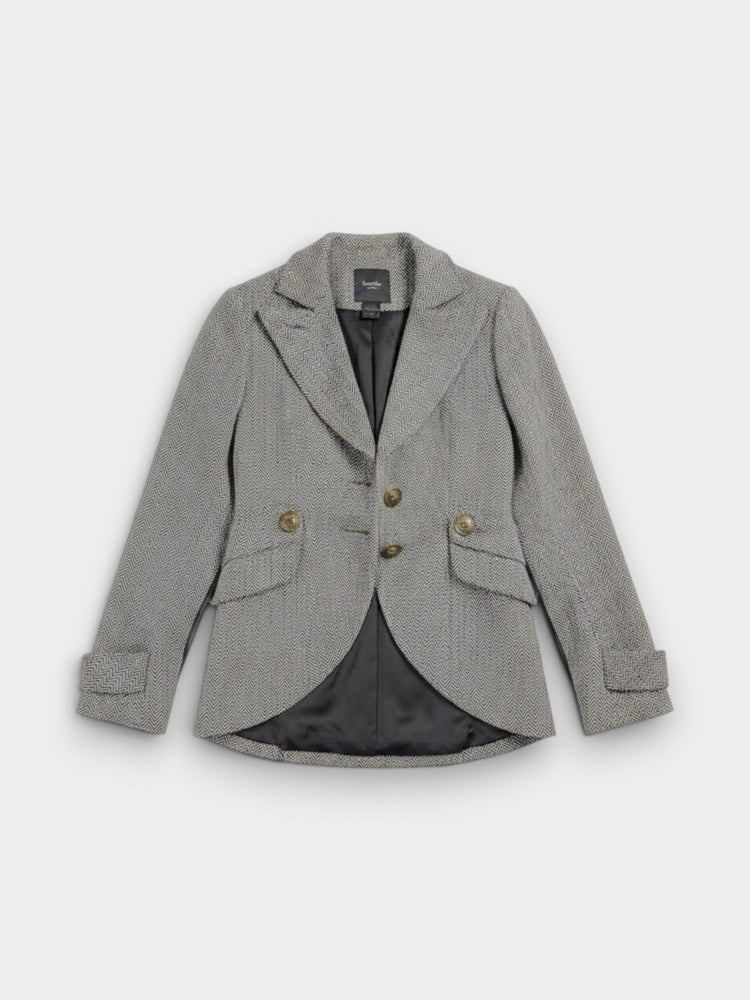 Gray Herringbone Wool Equestrian Blazer