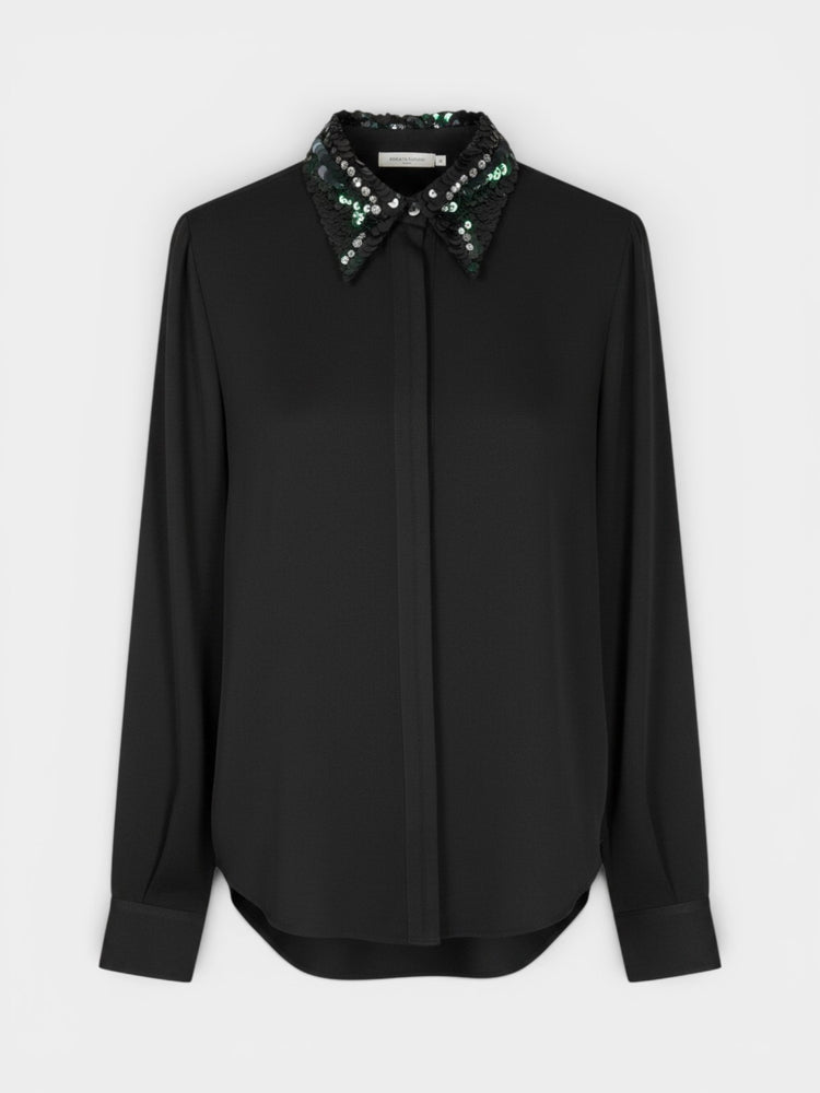 Phillip Lim Black Silk Blouse with Sequin Embellished Collar