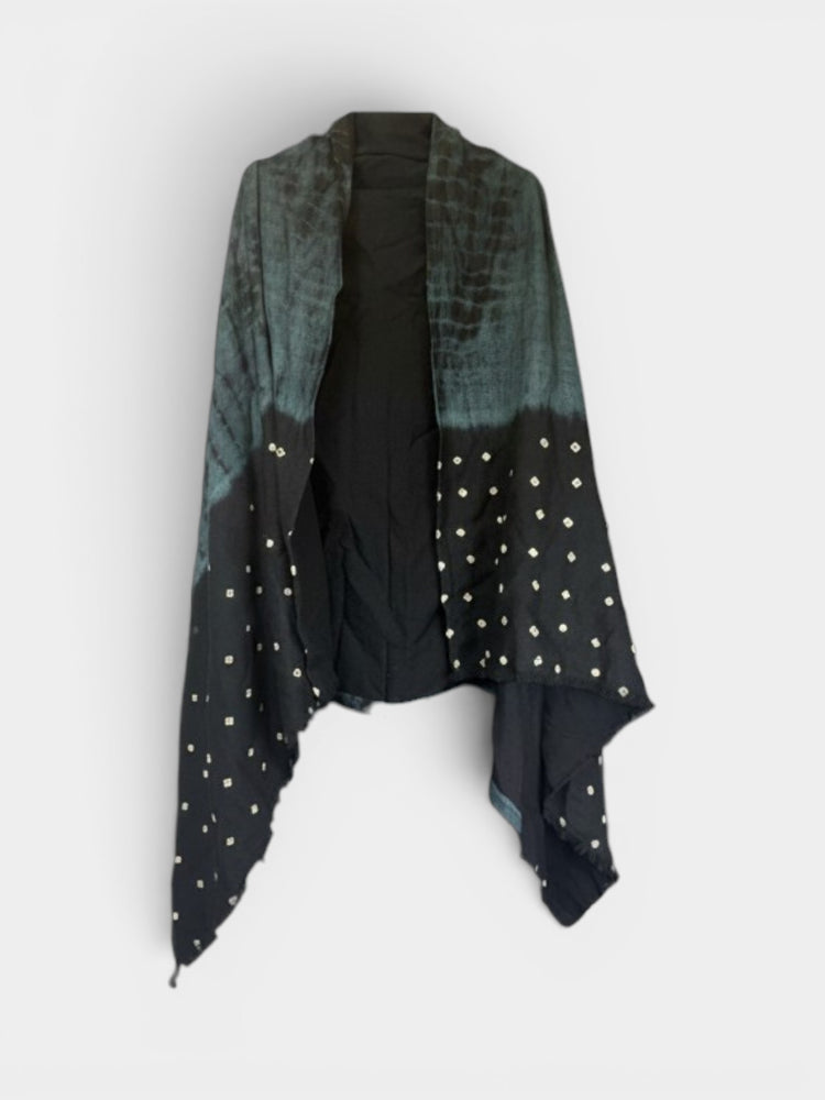 Black Wool Tie-Dye Wrap Shawl