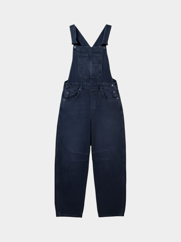 Black Denim Barrel-Leg Overalls