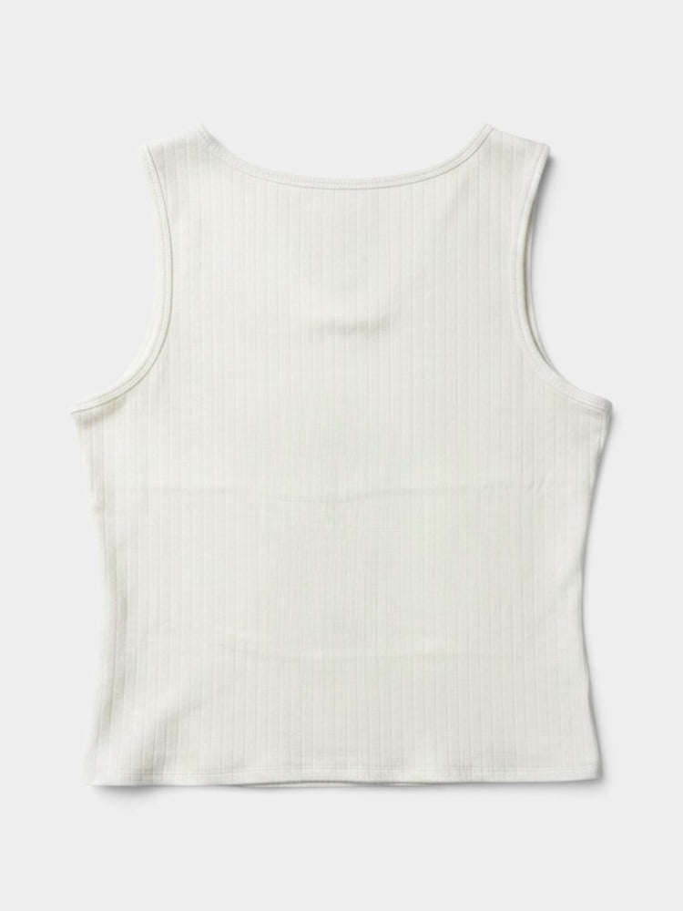 Ivory Cotton Button-Front Ribbed Tank Top