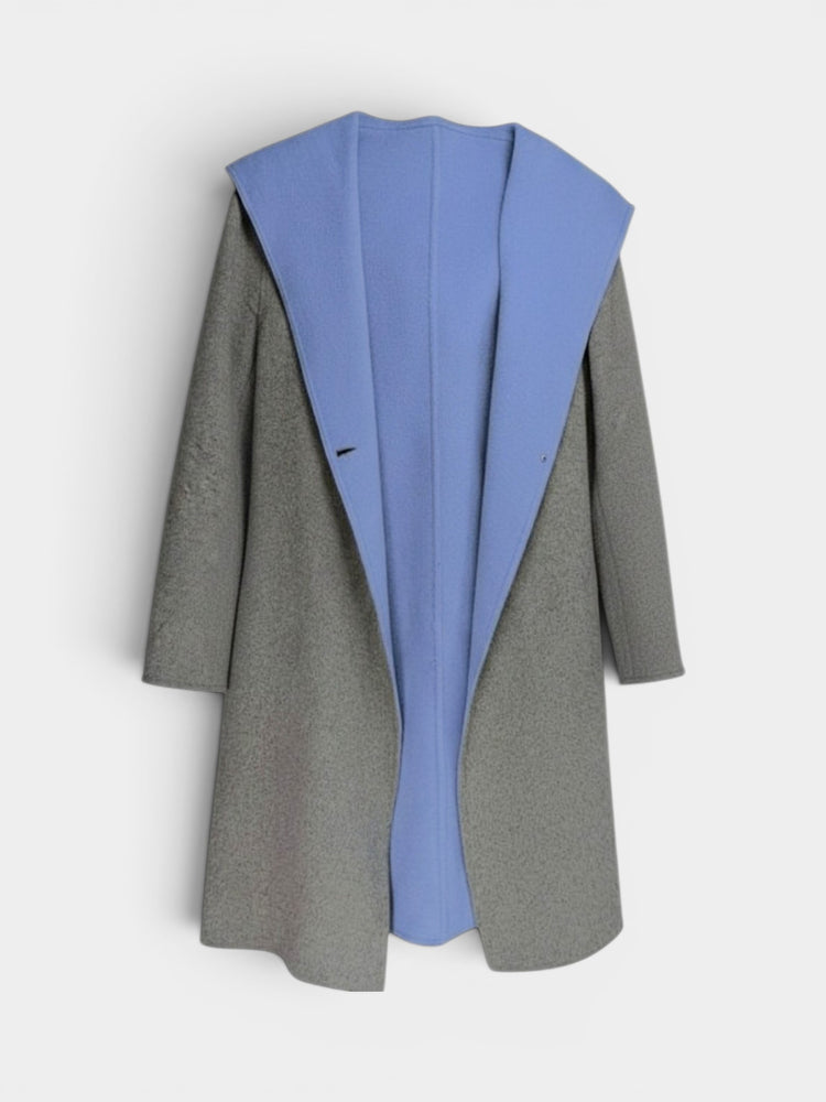 Reversible Wool Blend Hooded Coat Blue Gray