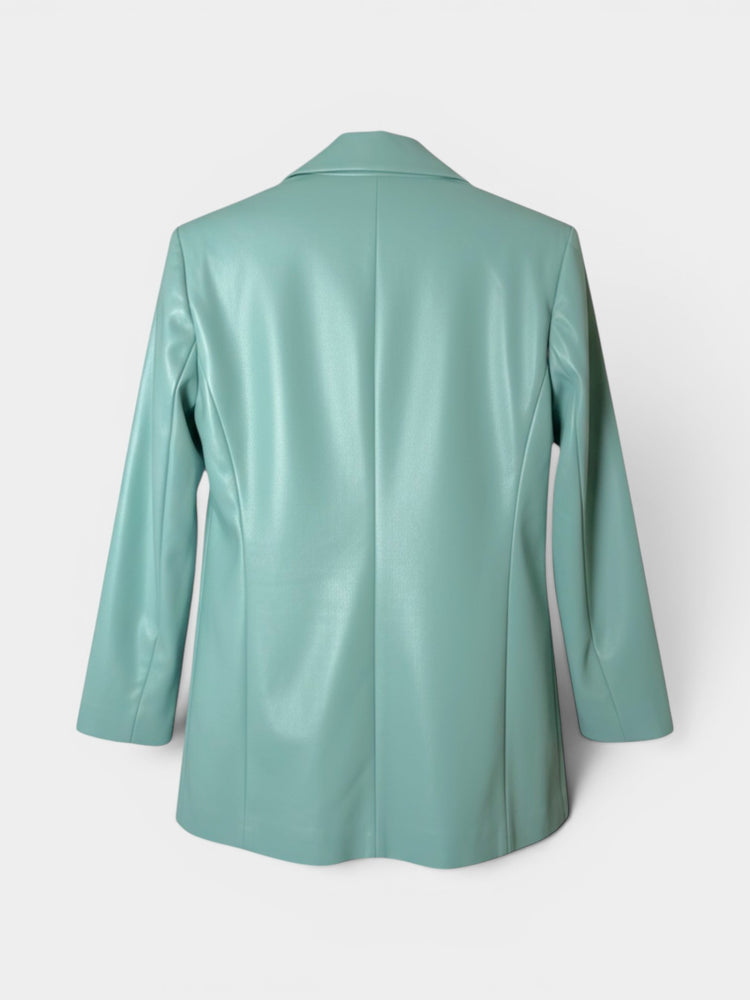 Mint Green Faux Leather Single-Button Blazer