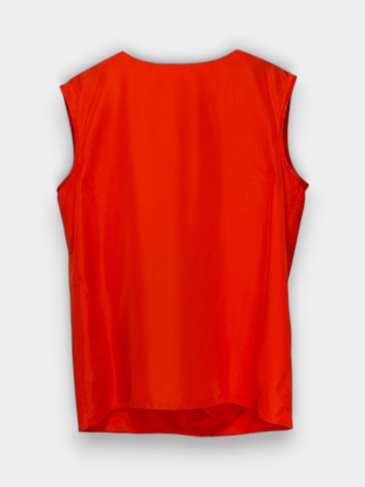 Red Sleeveless Blouse with matching Handkerchief Scarf