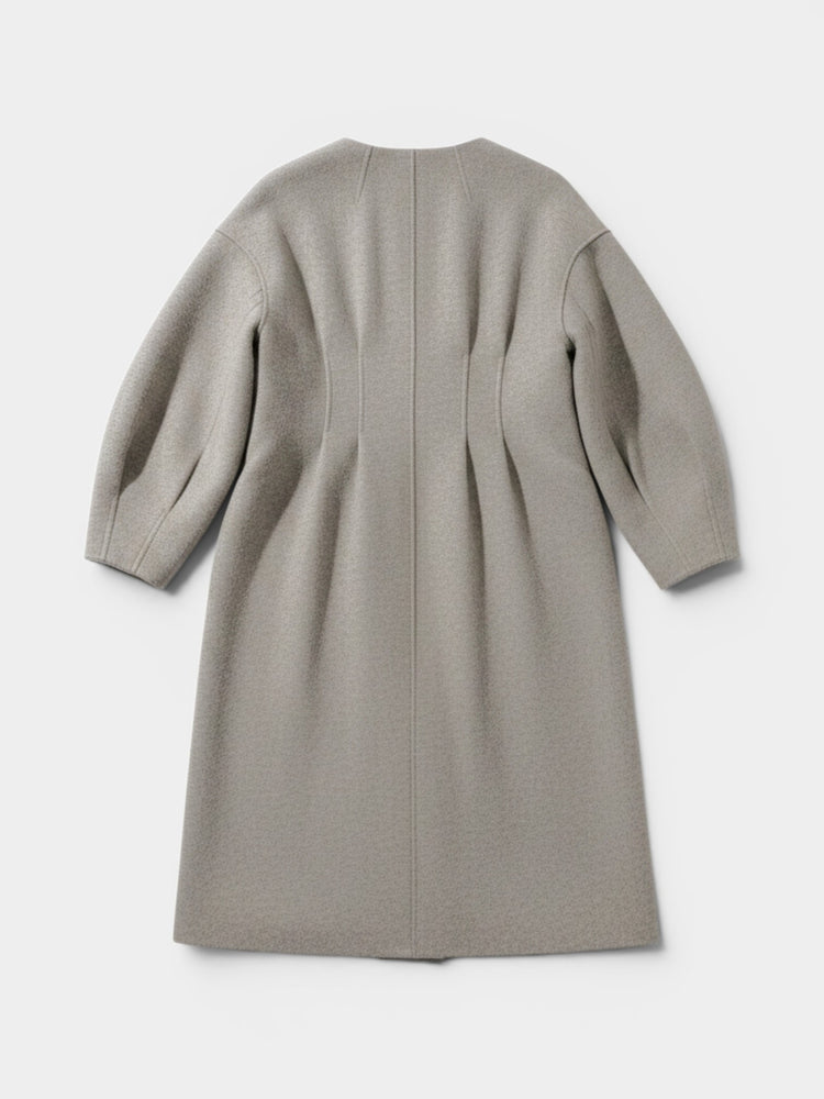 Gray Wool Blend Balloon Sleeve Long Coat