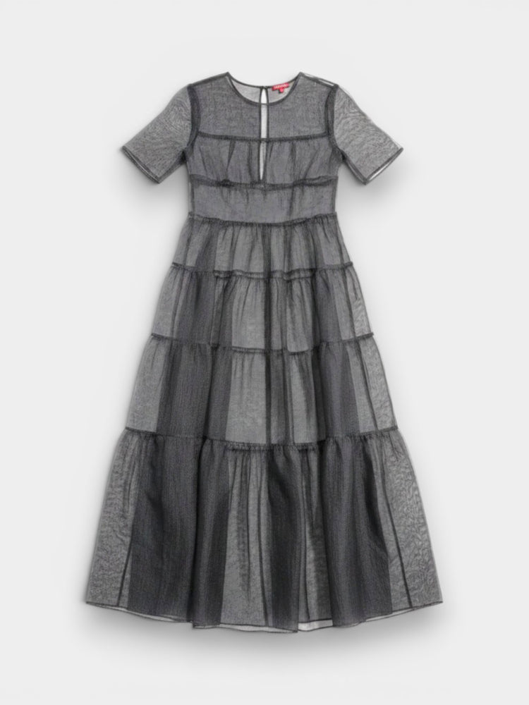 Black Sheer Tiered Maxi Dress with Keyhole Back