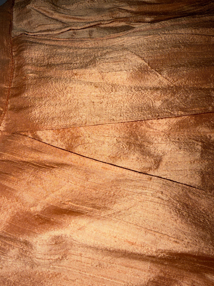 Peach Rose Gold Iridescent Pleated Midi A-Line Skirt