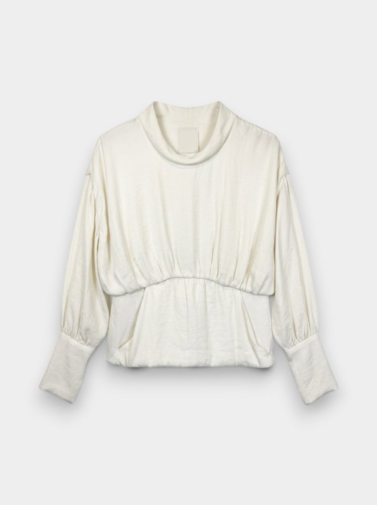 Ivory Polyester Cowl Neck Blouson Blouse