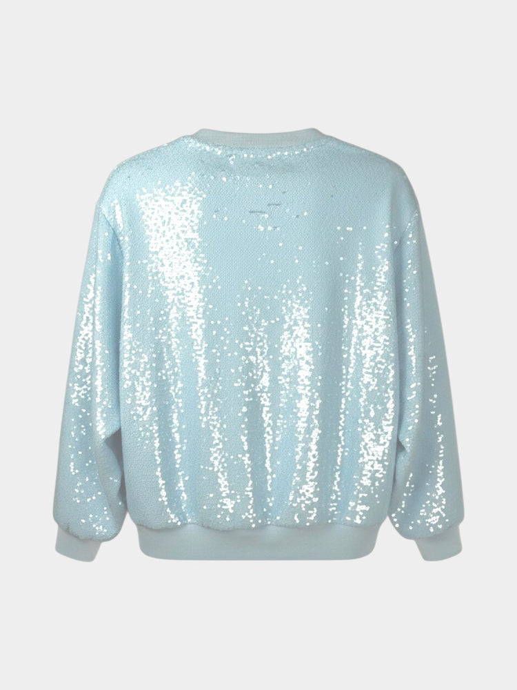 Light Blue Iridescent Sequin Oversized Crewneck Sweatshirt