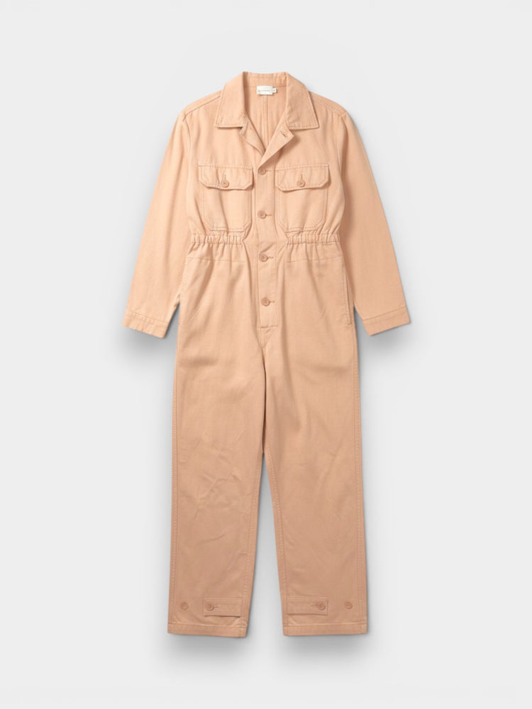 Peach Cotton Long Sleeve Button Front Jumpsuit