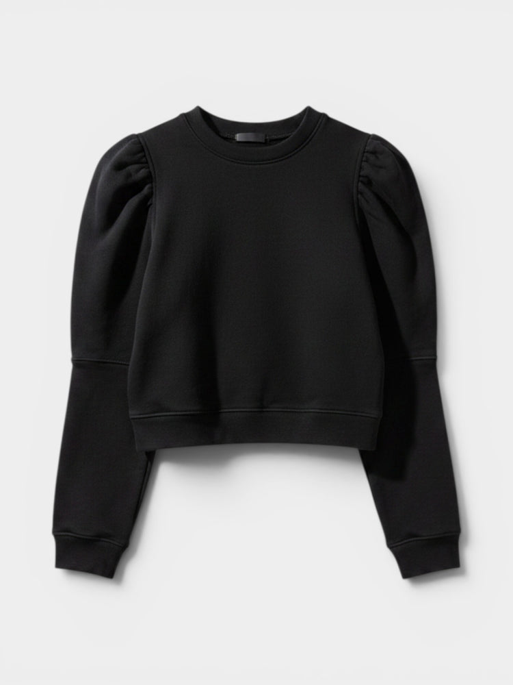 Black Puff Shoulder Cropped Sweatshirt