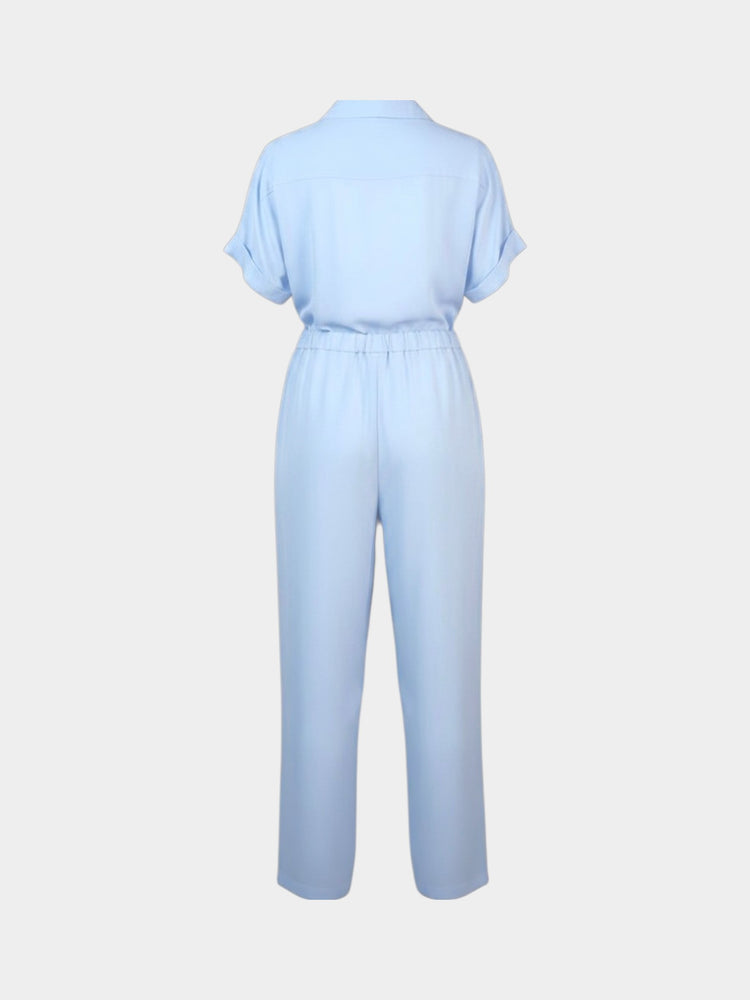Light Blue Short-Sleeve Tie-Front Jumpsuit