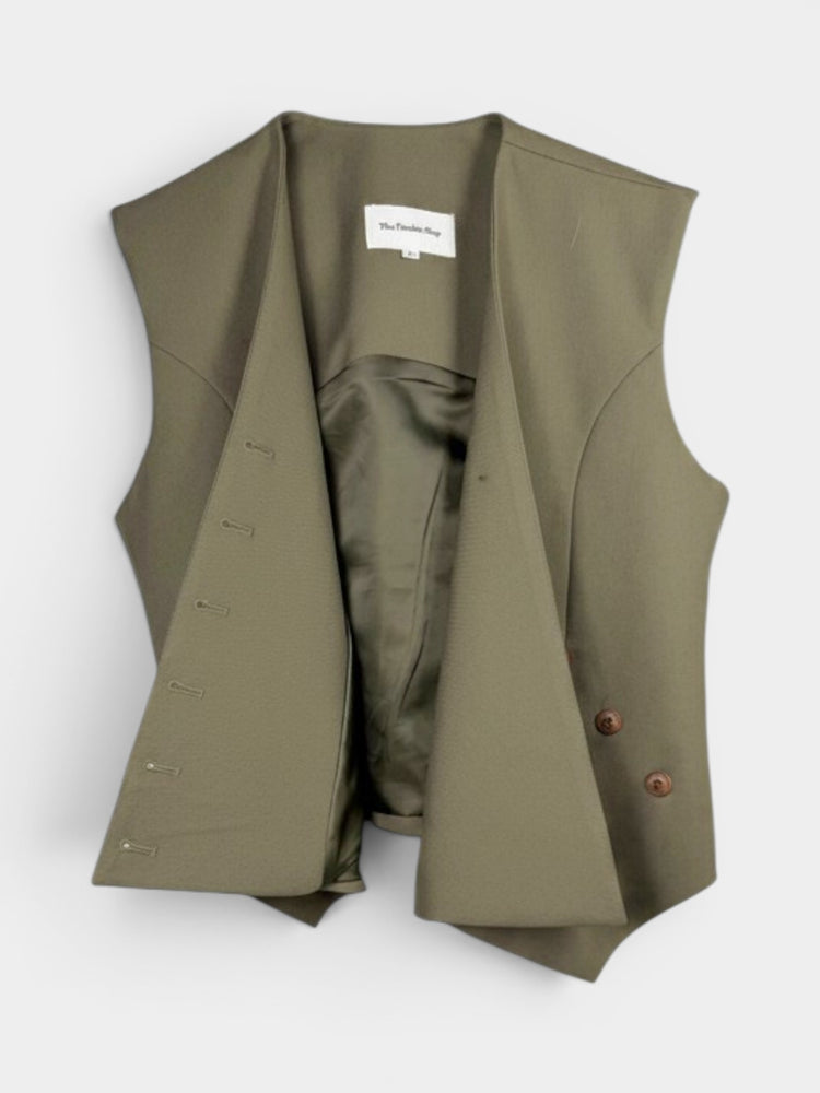 Olive Asymmetric Wrap Tailored Vest