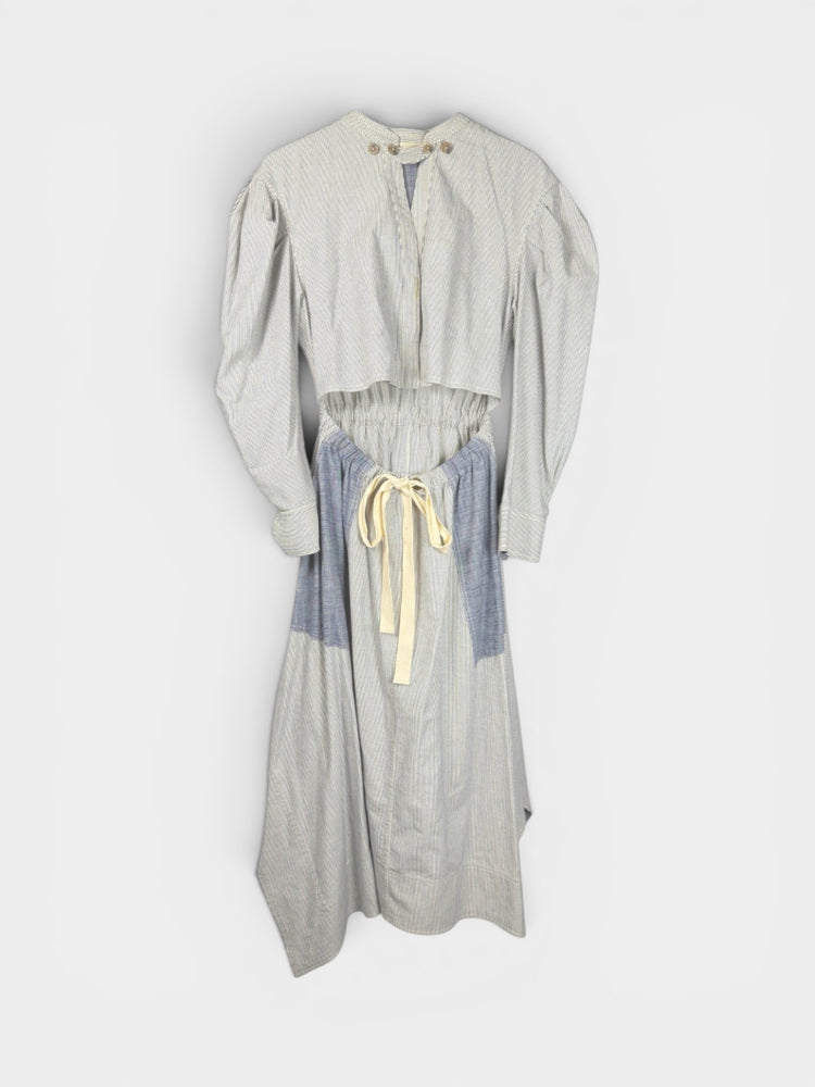 Gray Pinstripe Bishop Sleeve Midi Dress