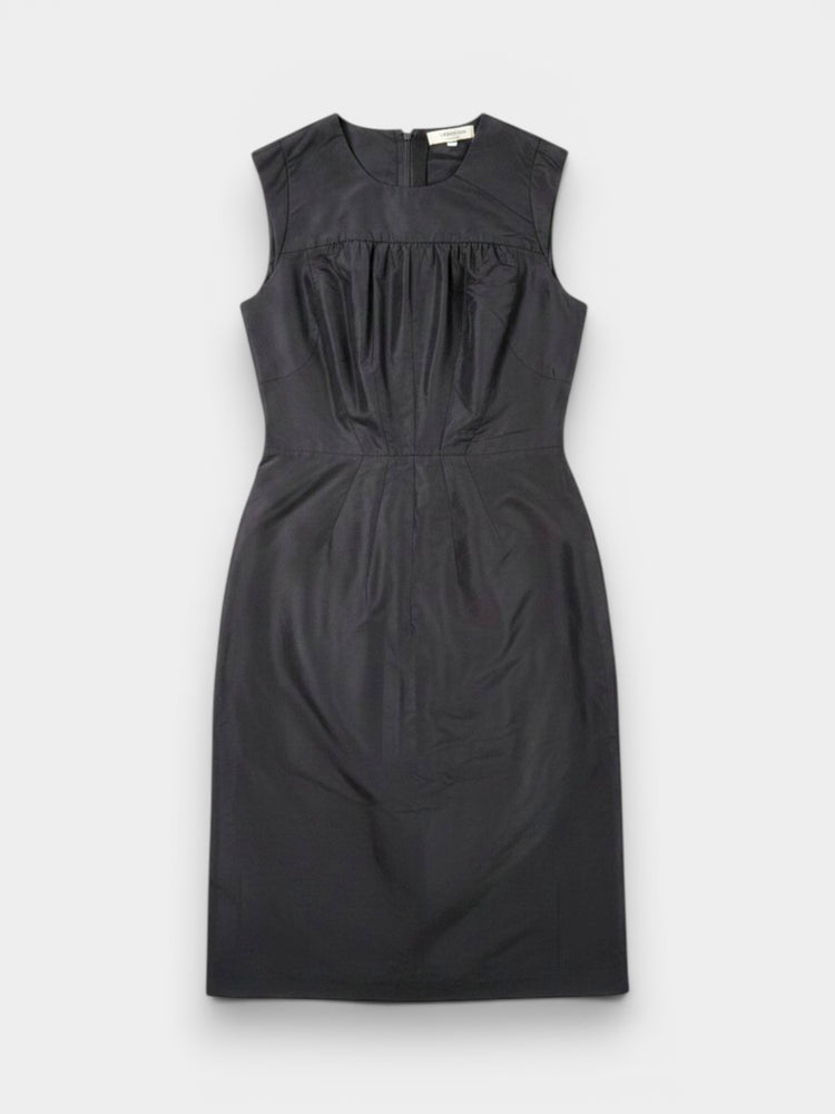 Black Silk Blend Ruched Bodice Sleeveless Sheath Dress
