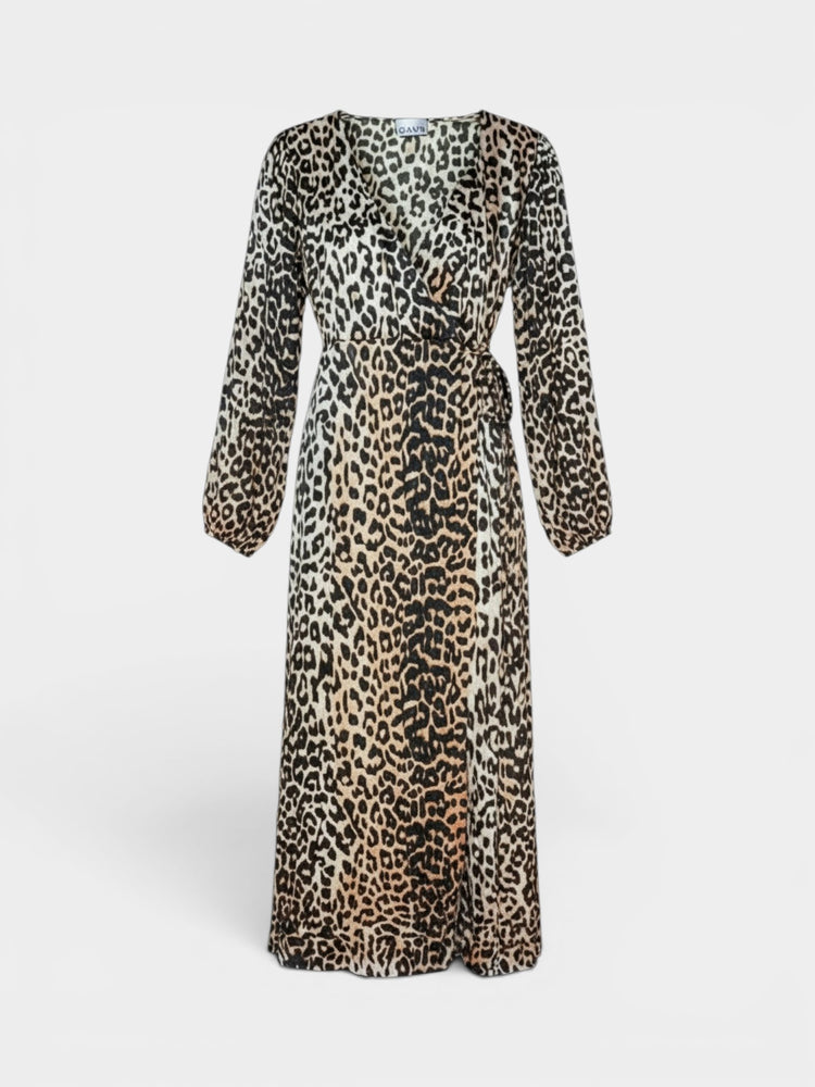Leopard Print Silk Wrap Dress