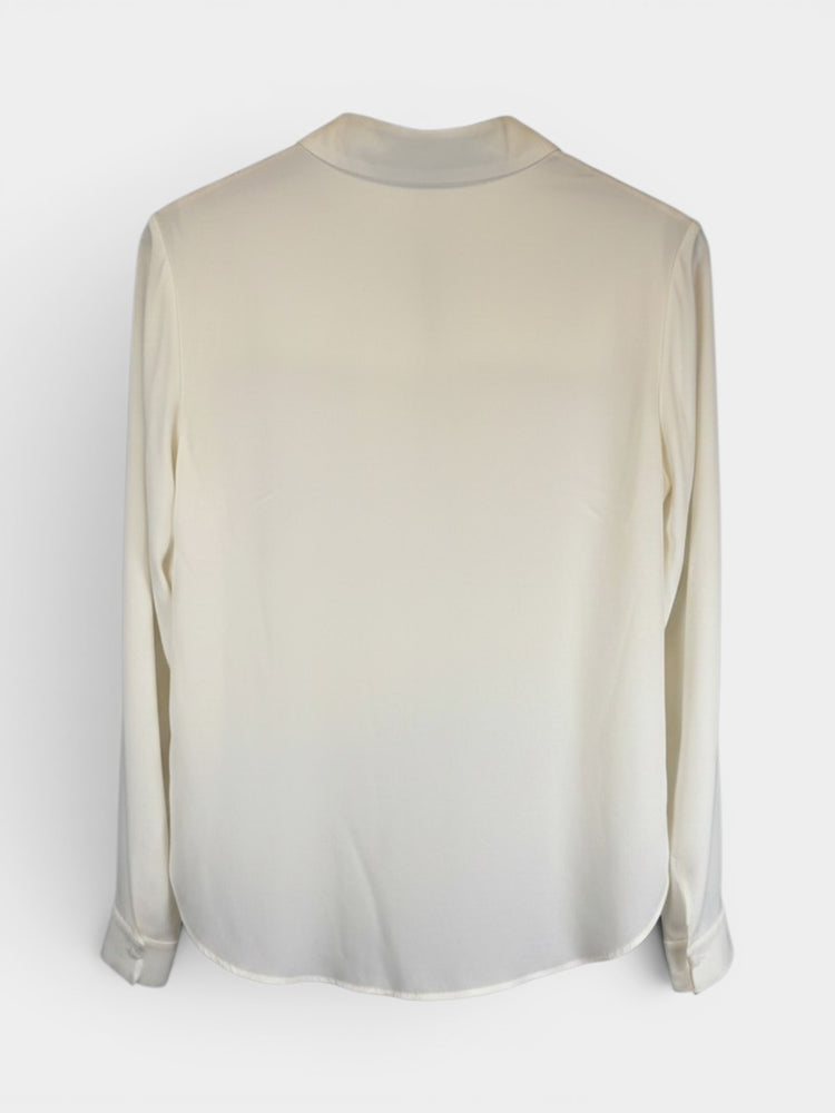 Ivory Silk Long-Sleeve Mock Neck Blouse