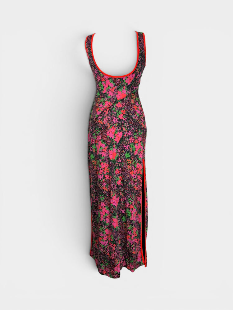 Floral Print Sleeveless Maxi Dress with Side Slit