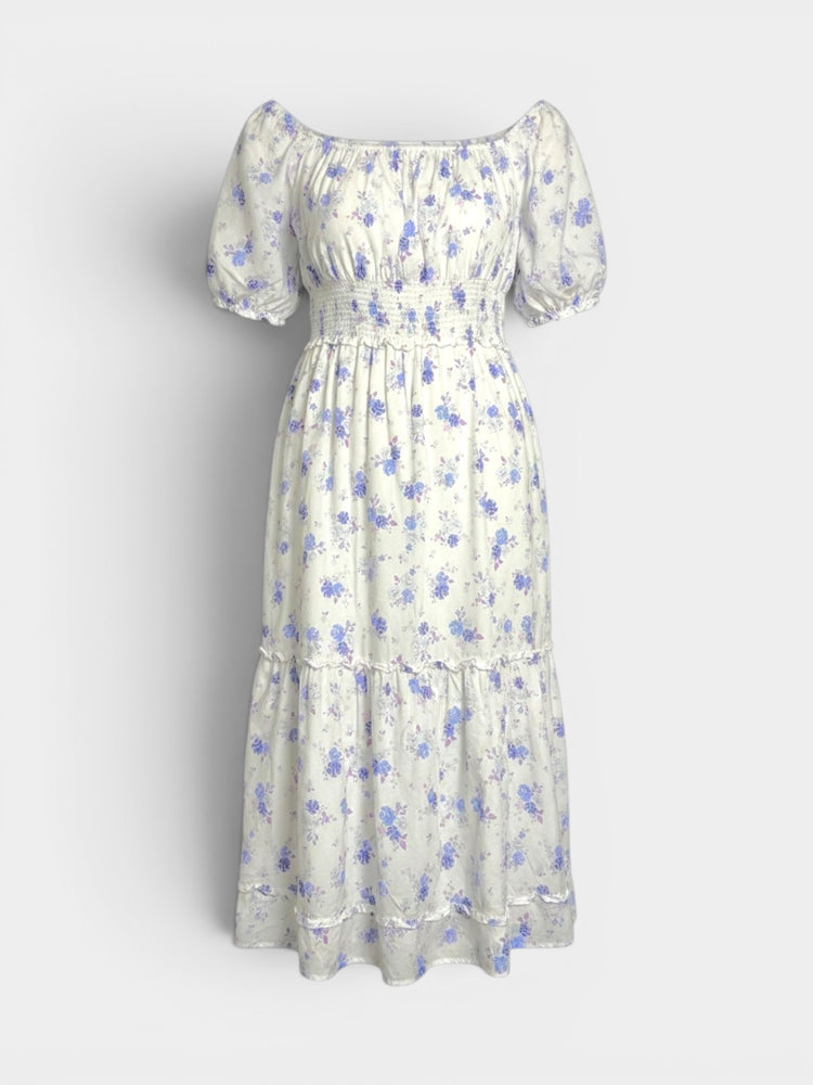 Floral Smocked Puff Sleeve Tiered Dress