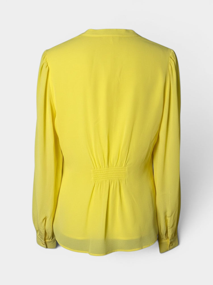 Yellow Chiffon Long-Sleeve Blouse With Smocked Detail