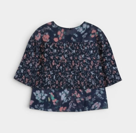 Navy Abstract Floral Print Blouse